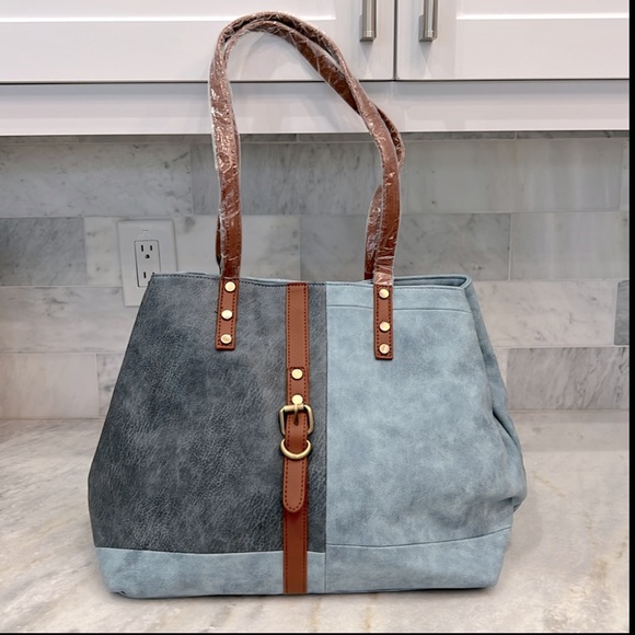 Handbags - Blue Faux Leather Convertible HOBO Bag